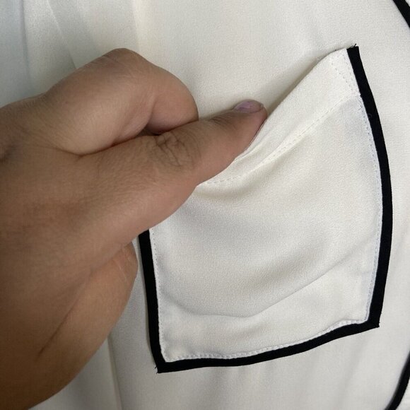 Express The Portofino Shirt Medium Ivory Black Piping Button Up Blouse Top - Picture 7 of 12